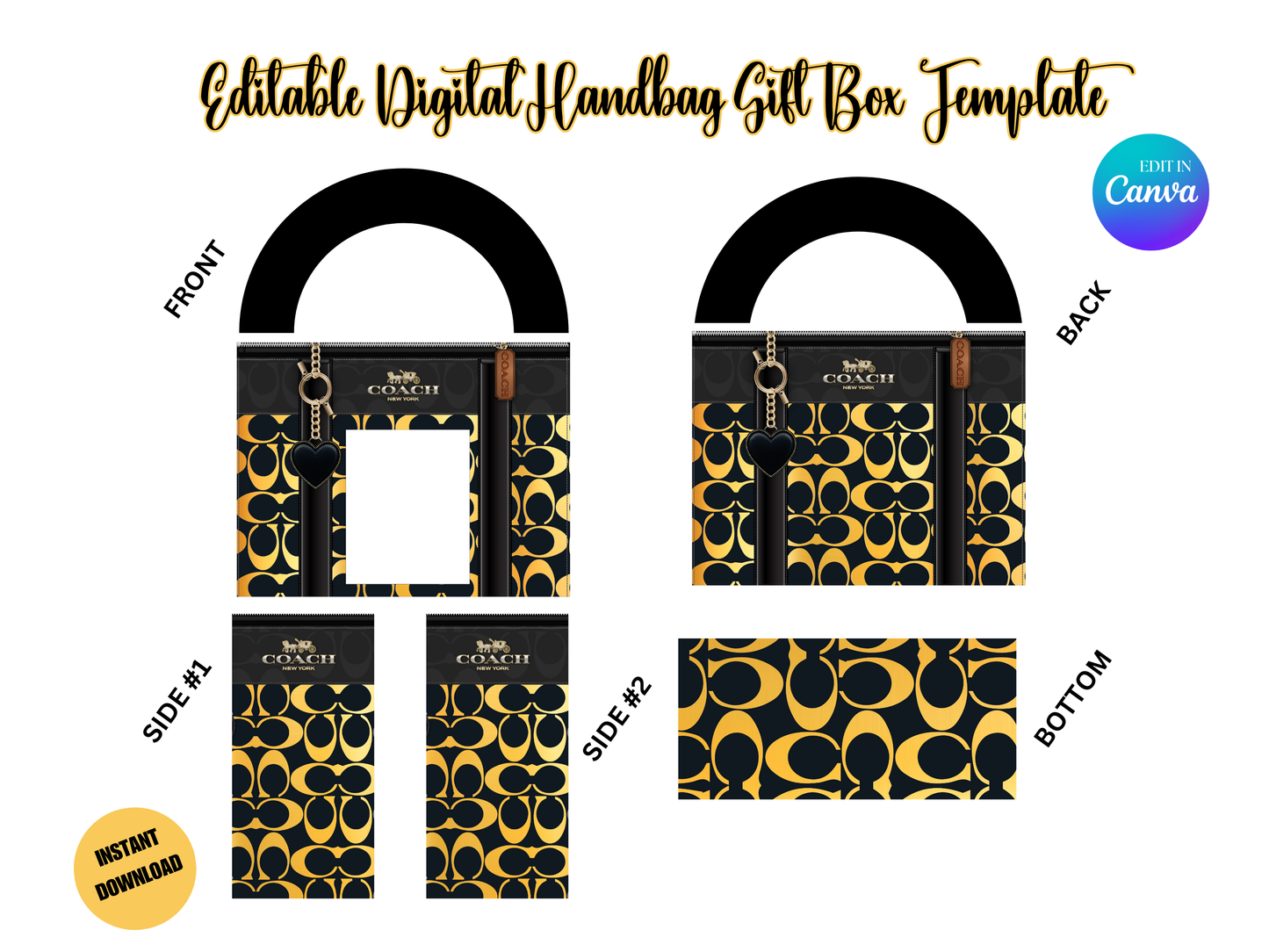 Designer Purse Gift Box- Gold & Black