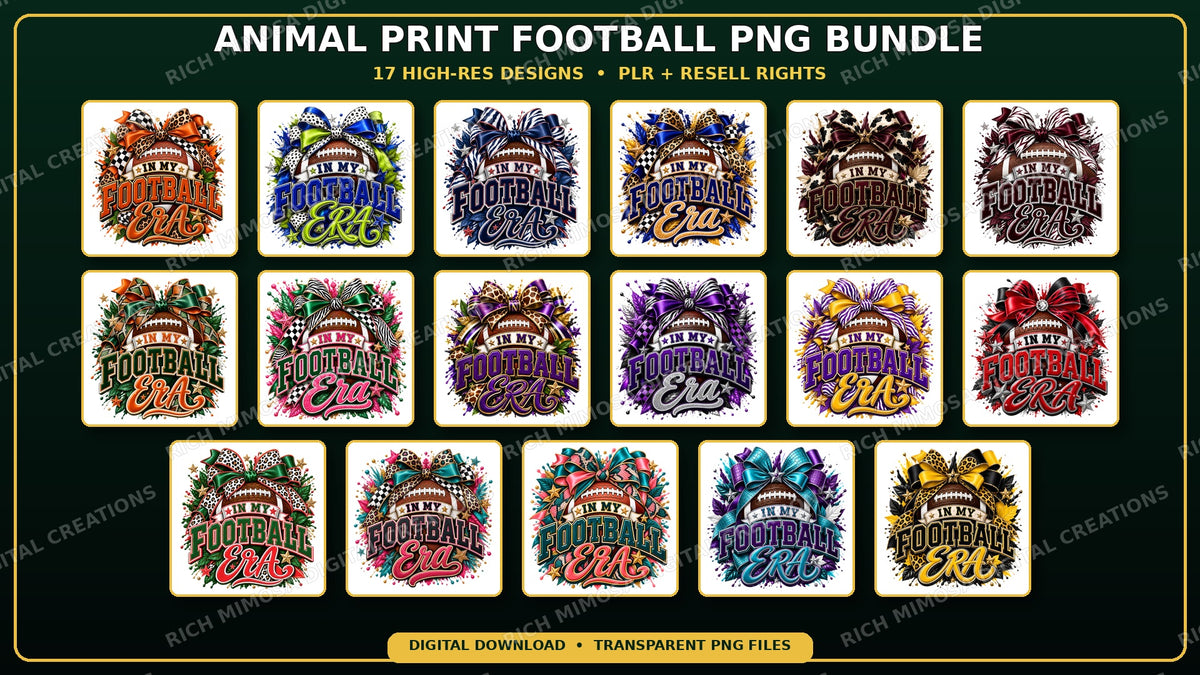 Animal Print Game Day Football PNG Bundle – 17 Designs with PLR Resell Rights