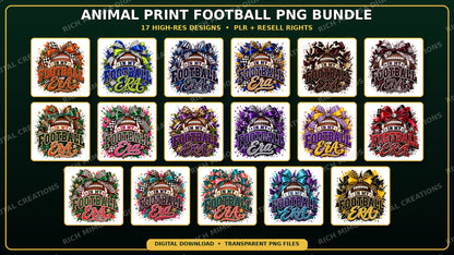 Animal Print Game Day Football PNG Bundle – 17 Designs with PLR Resell Rights