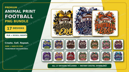 Animal Print Game Day Football PNG Bundle – 17 Designs with PLR Resell Rights