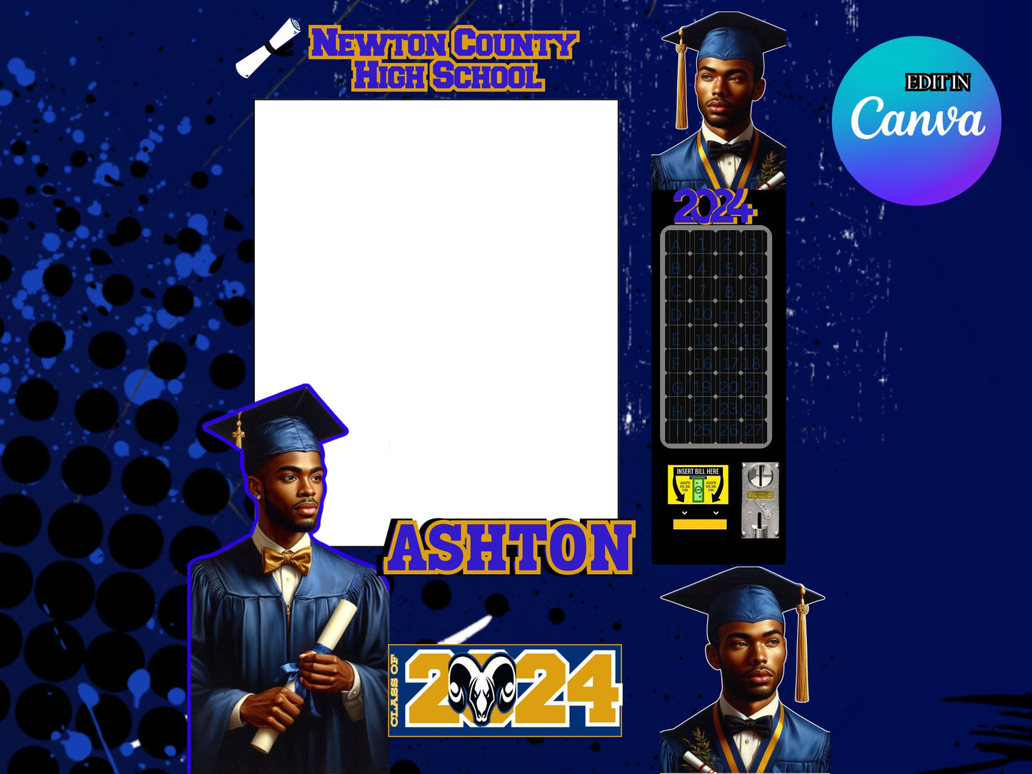 Custom Graduation Vending Machine Template: Blue Grad Party Favor (Canva DIY Digital Download)