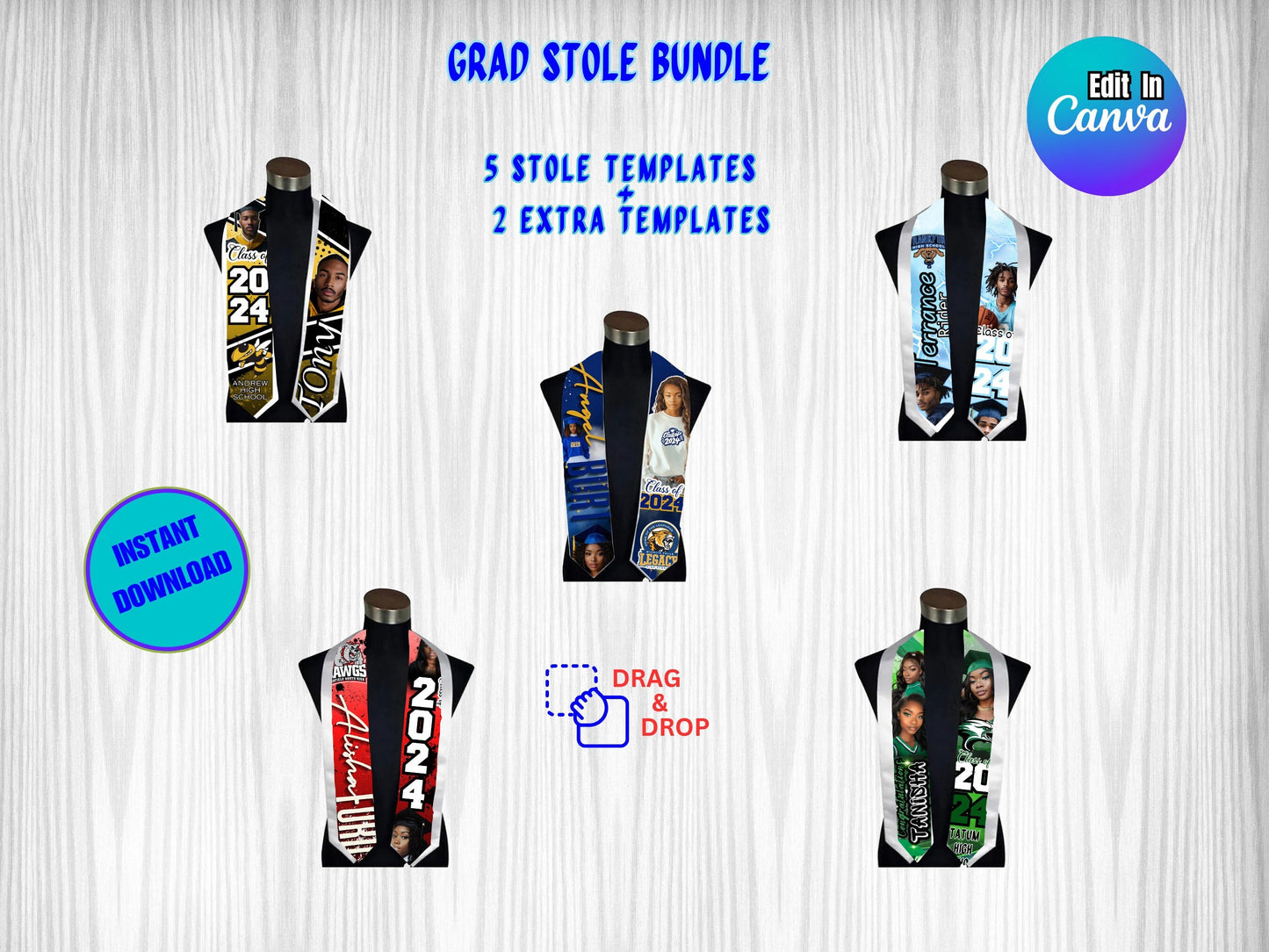 Editable Graduation Stole Template Bundle: Canva Designs (Digital Download)