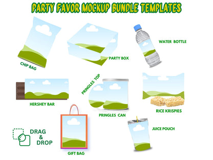 Blank Party Favor Mockup Bundle Templates, Editable Party Favor Designs, 9 Custom Party Favor Templates