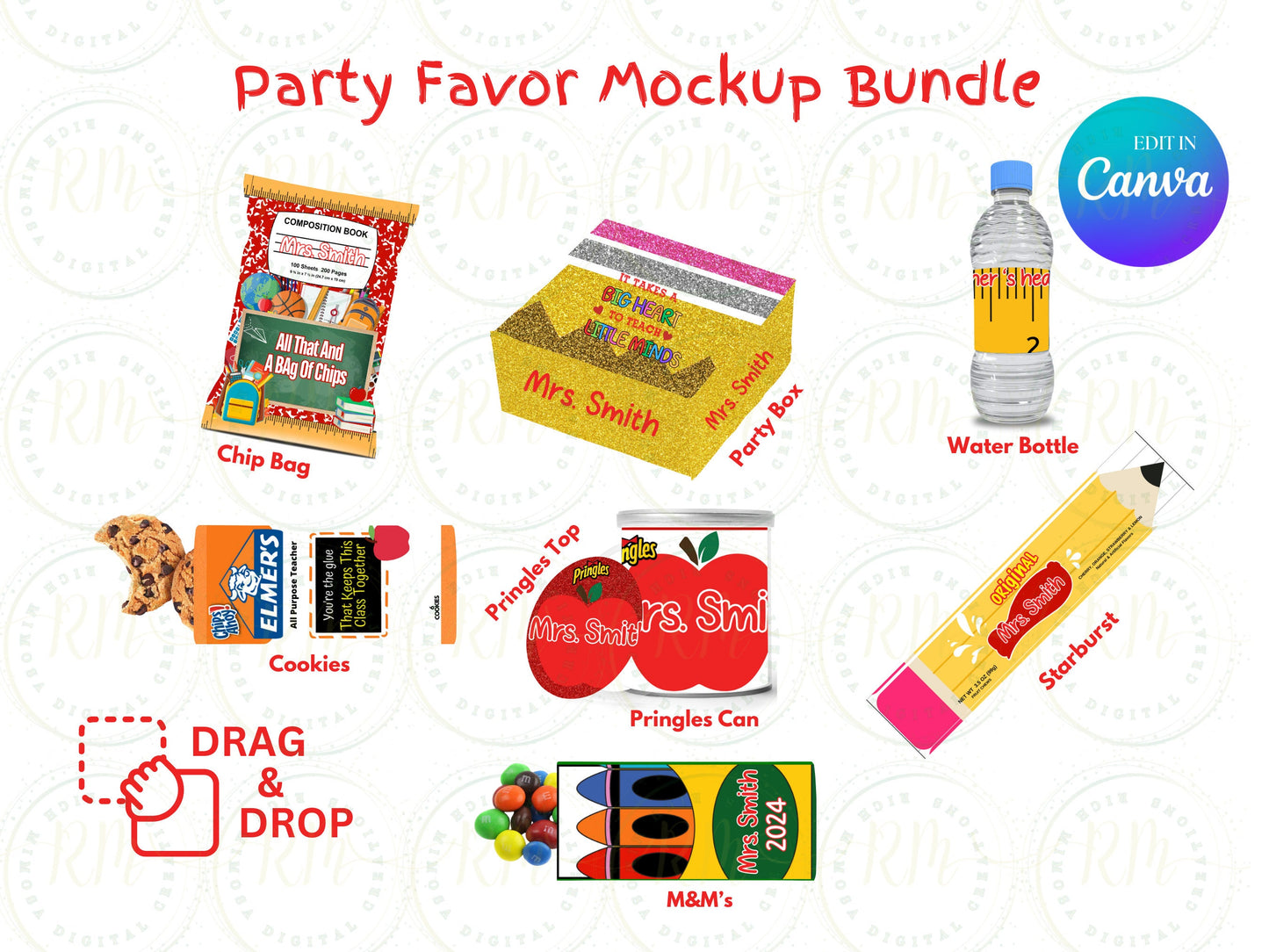 Teacher Party Favor Templates: Editable School Mockup Bundle (Canva)