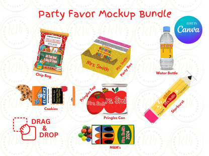 Teacher Party Favor Templates: Editable School Mockup Bundle (Canva)