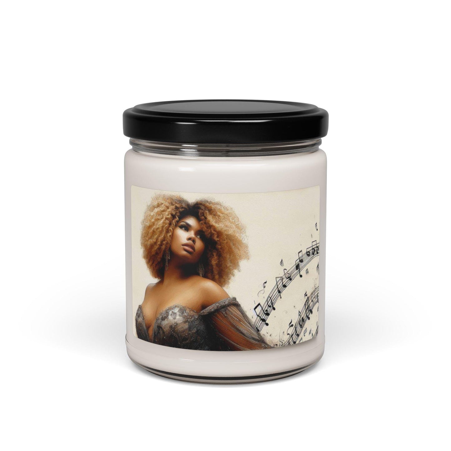 Candle African American Woman Elegant Evening Gown Music Notes Scented Soy 9oz