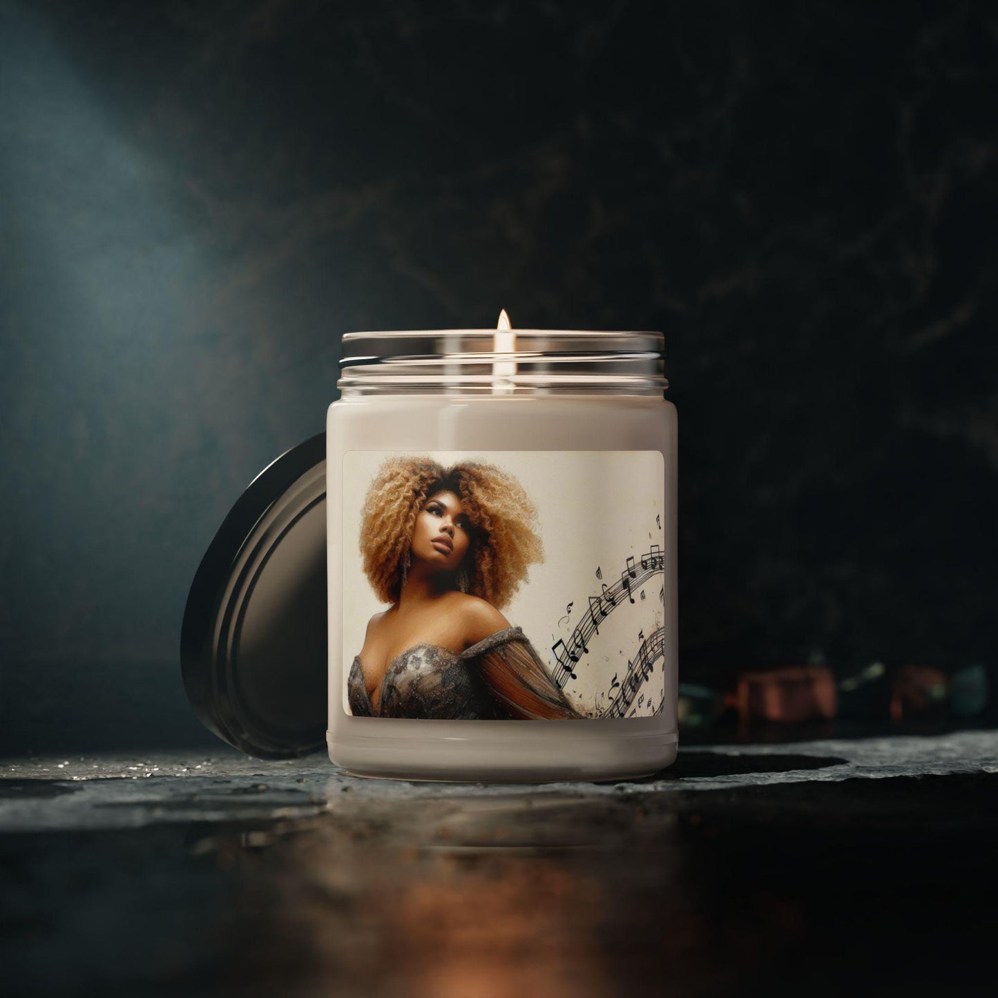 Candle African American Woman Elegant Evening Gown Music Notes Scented Soy 9oz