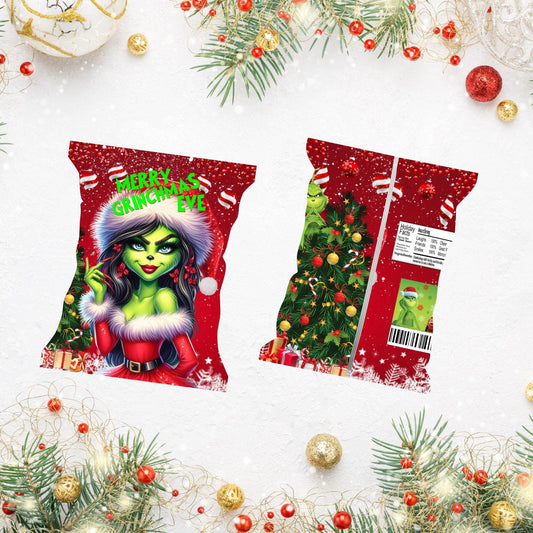 Grinchmas, Christmas Chip Bag Template, Ms. Grinchmas Christmas Eve Chip Bag, Editable Holiday Party Favor, Grinchmas Party Favor Chip Bag