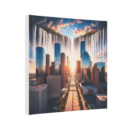 Wall Art, Canvas Print, Waterfall Art, Texas Artwork, Downtown Houston Skyline Canvas, Waterfall in the Houston Skyline, 8x8