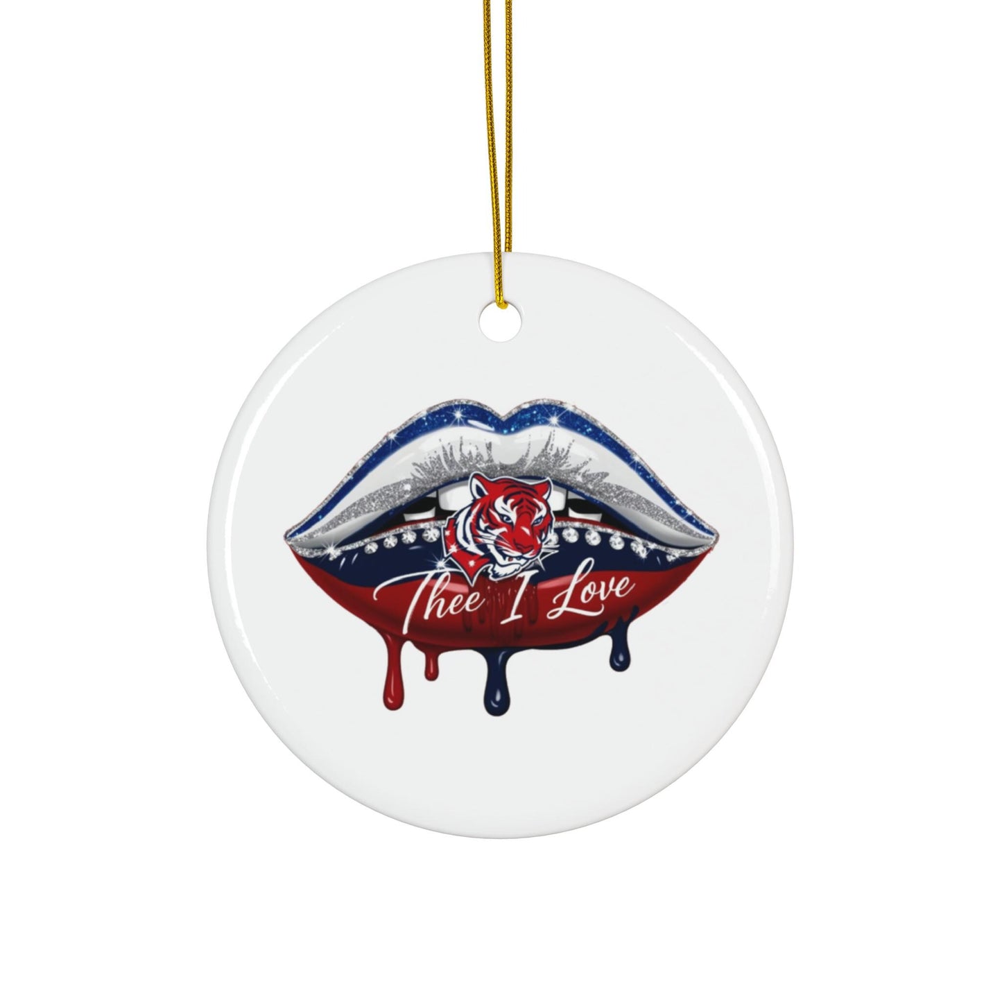 JSU Lips Ceramic Ornament: Red Tiger Design, Thee I Love
