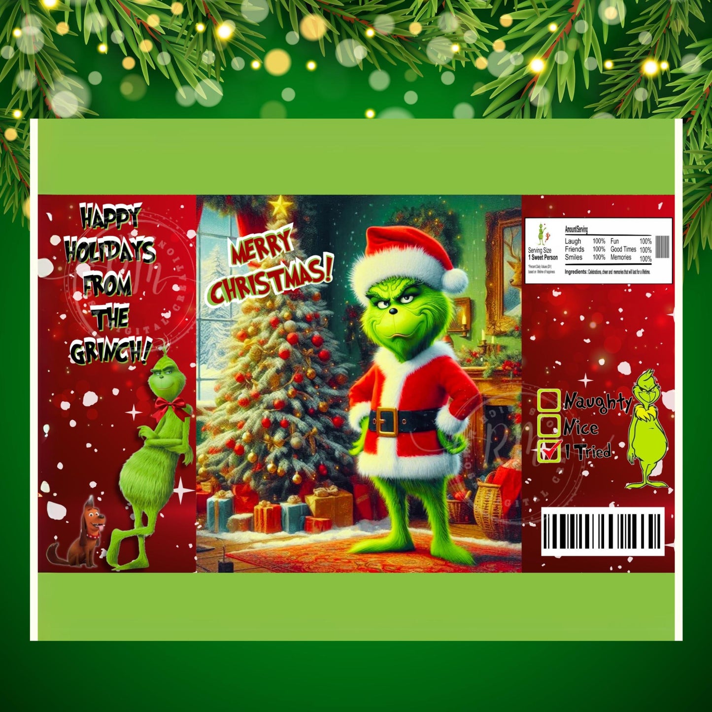 Grinch Christmas Chip Bag Template: Editable Party Favor (Digital Product)