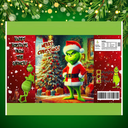 Grinch Christmas Chip Bag Template: Editable Party Favor (Digital Product)