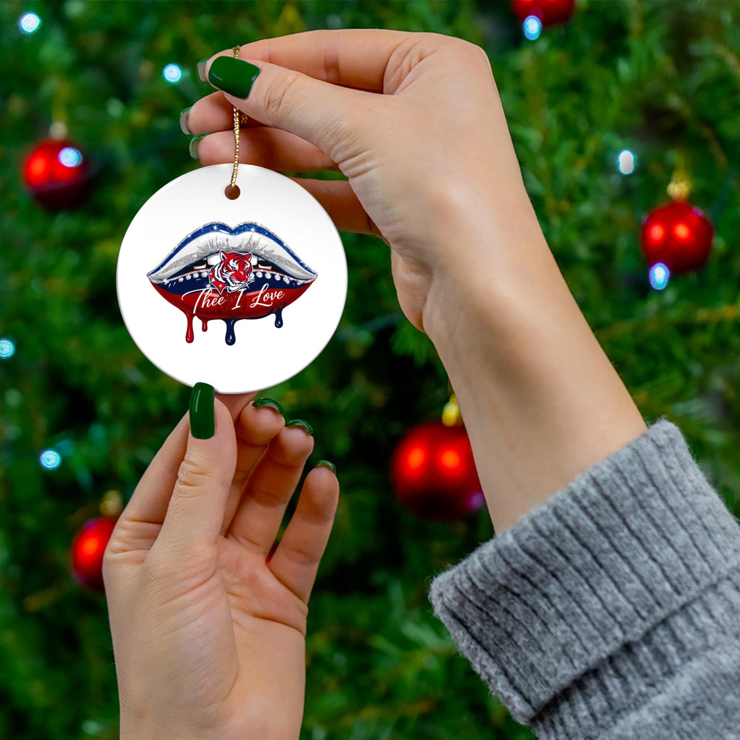 JSU Lips Ceramic Ornament: Red Tiger Design, Thee I Love