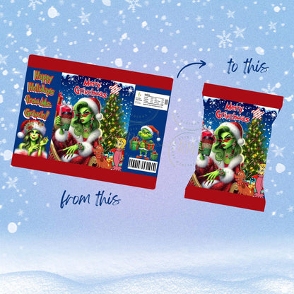 Ms. Grinch Christmas Chip Bag Template: Editable Party Favor (Digital)