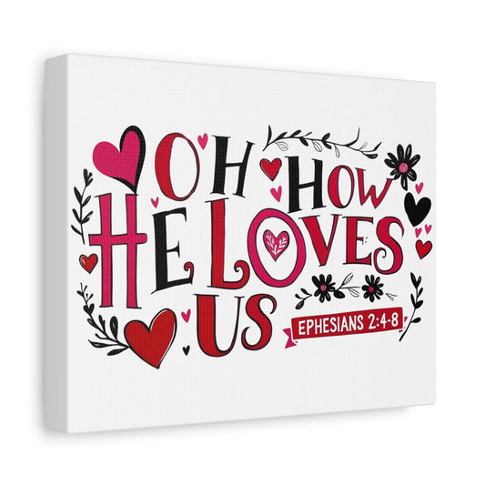Canvas Wall Art, Christian Home Decor, Ephesians 2:4-8, Red/Pink/Black, Hearts and Flowers, Religious Gift, Bible Verse Art Print, Religious