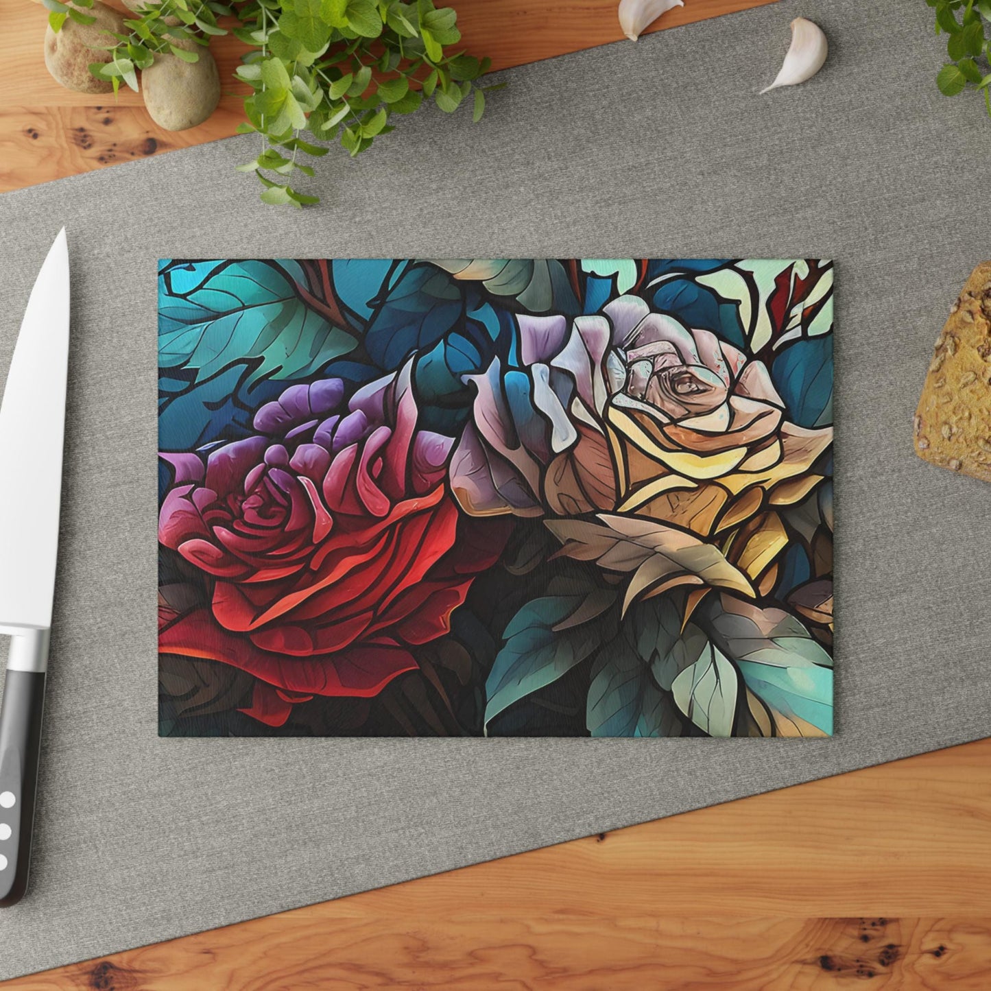 Floral Glass Cutting Board: Artistic Kitchen Decor