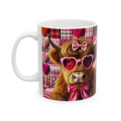 Cow Mug, Ceramic Coffee Cup, Pink and White Cow Gift Mug, Farmhouse Kitchen Decor, Animal Lover Gift, Unique Cow Print Mug, Funny Cow Coffee