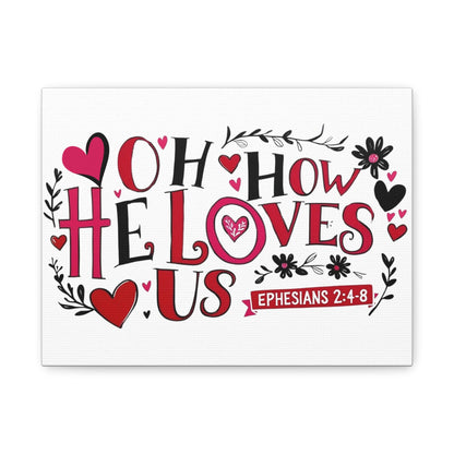 Canvas Wall Art, Christian Home Decor, Ephesians 2:4-8, Red/Pink/Black, Hearts and Flowers, Religious Gift, Bible Verse Art Print, Religious
