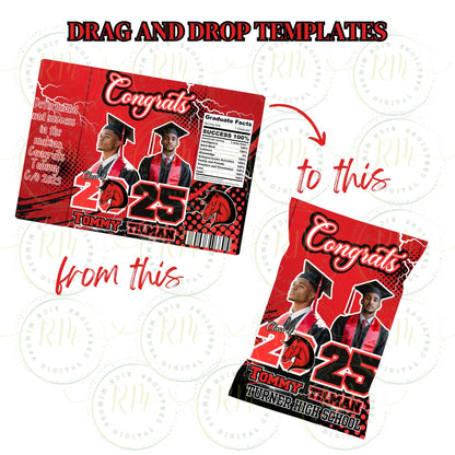 Red 2025 Graduation Party Favor Templates: Editable Canva Bundle (Digital Product)