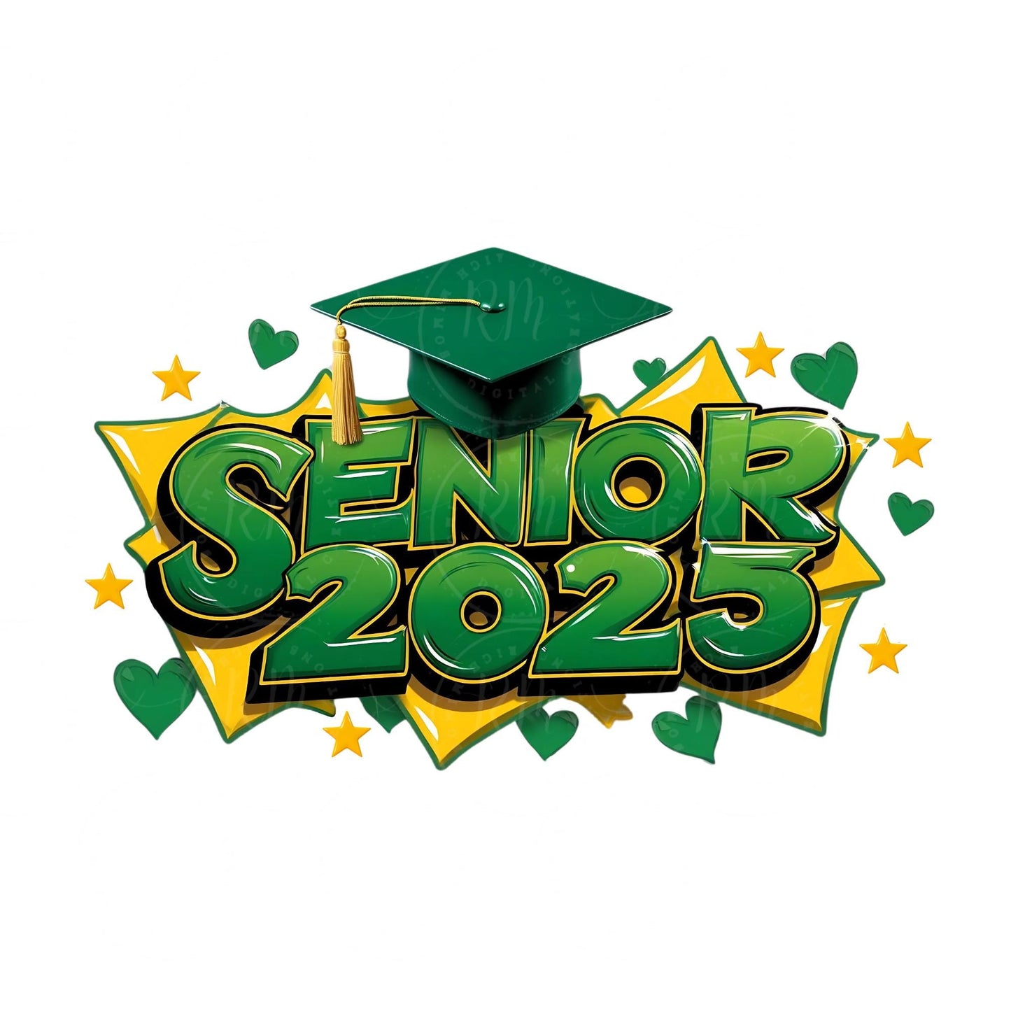 2025 Grad Clipart - Green & Yellow Graduation Graphics, Senior 2025, Perfect Grad Gift for Him/Her, DIY Scrapbooking and Invitations