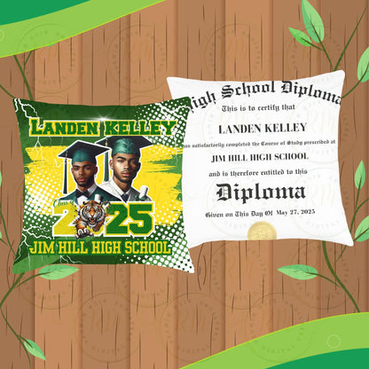 Graduate Pillow, Editable Graduation Pillow Template, Green Custom 2025 Grad Pillow, Canva DIY Grad Gift, Custom Grad Double Sided Pillow