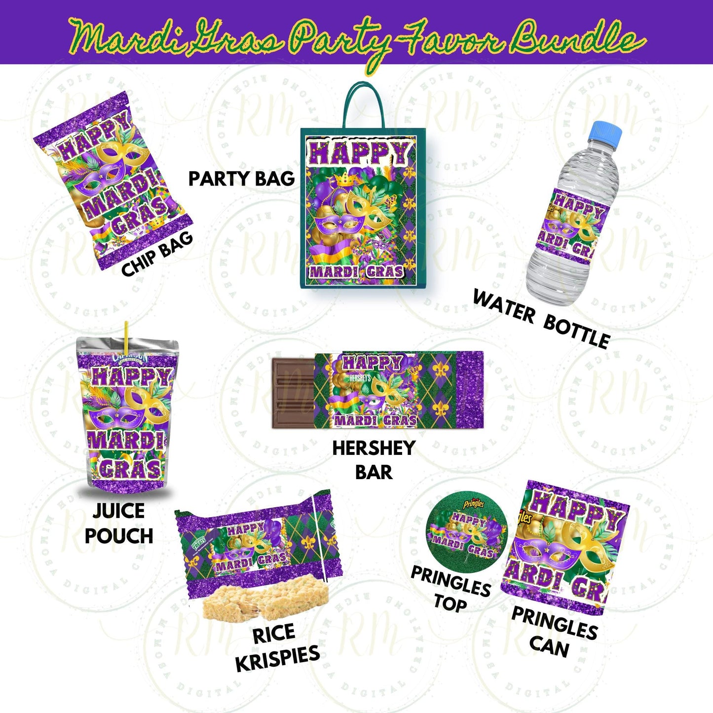 Editable Mardi Gras Party Favor Bundle (Canva Template)