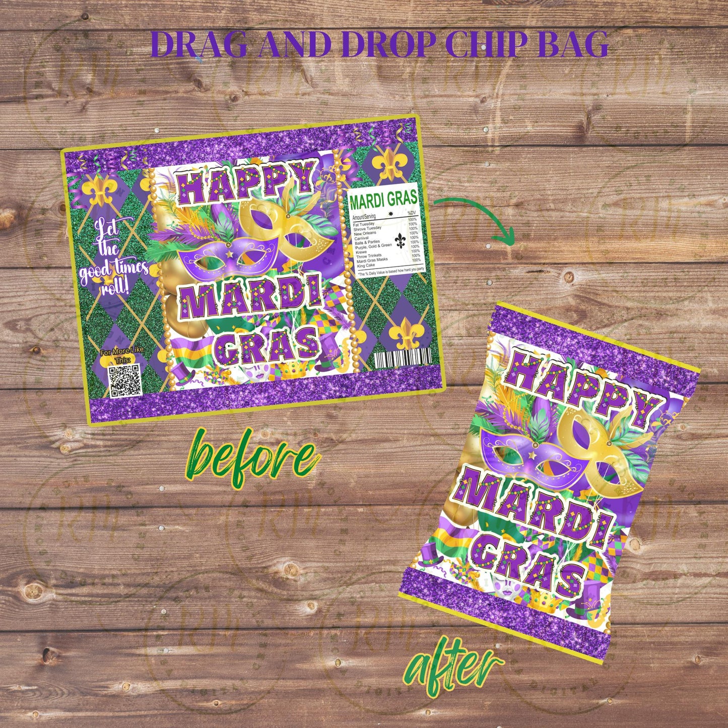 Editable Mardi Gras Party Favor Bundle (Canva Template)