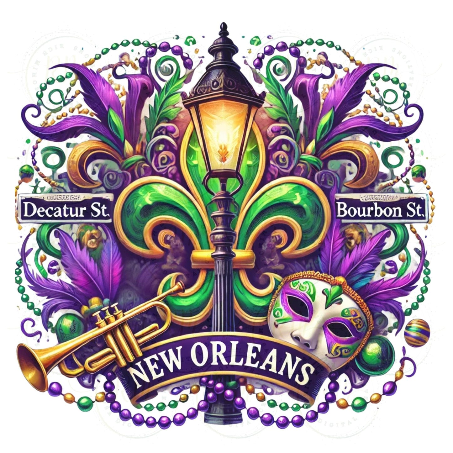 Mardi Gras Bourbon Street Clipart: New Orleans Image (Digital Download)