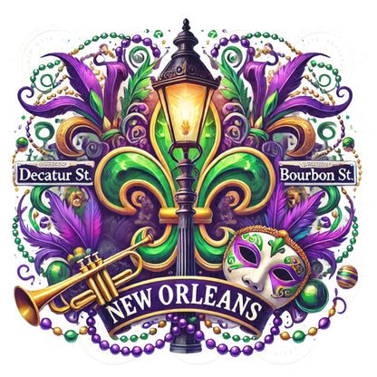 Mardi Gras Bourbon Street Clipart: New Orleans Image (Digital Download)