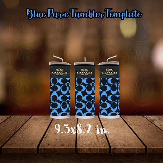 Purse Tumbler Template, Blue Designer Purse, Editable Tumbler Template, Custom Digital Purse Wrap, Gift for Her, Canva DIY, 9.3x8.2 in.
