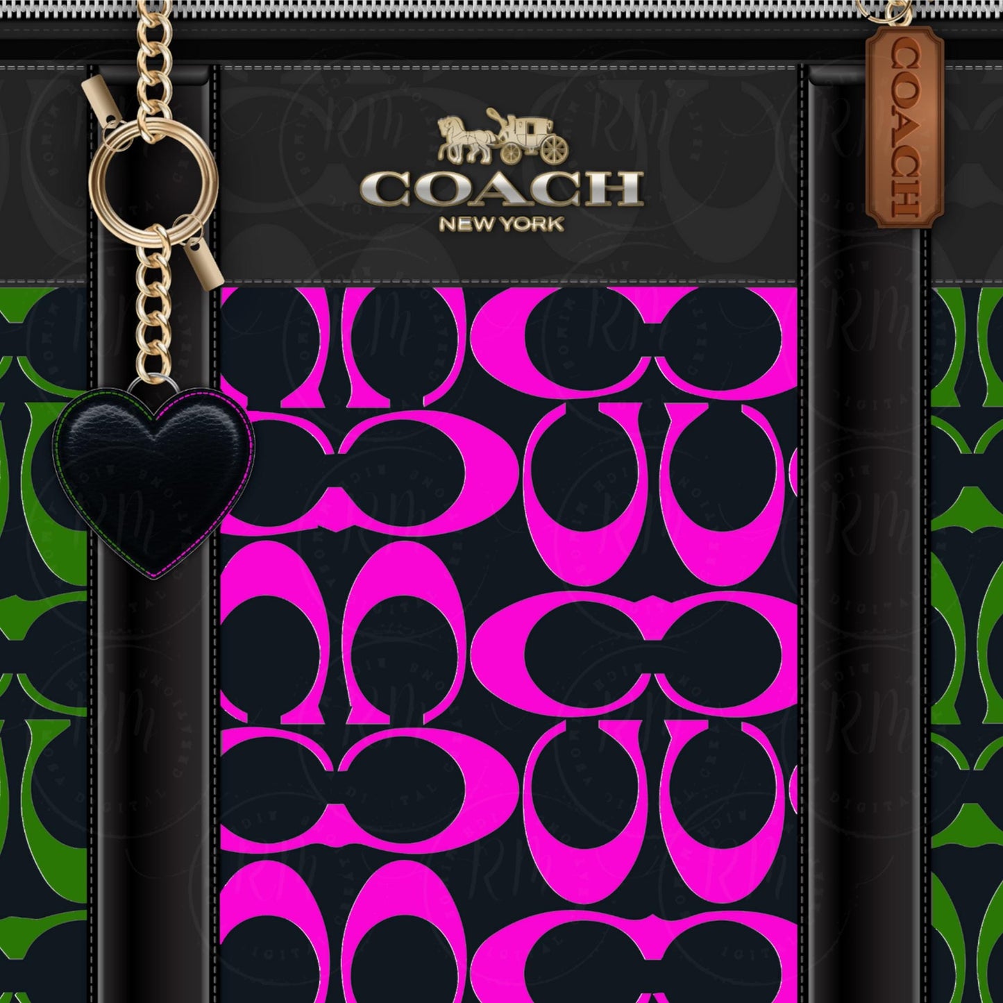 Purse Tumbler Template, Green and Pink Designer Purse, Editable Tumbler Template, Custom Digital Purse Wrap, Gift for Her, 9.3x8.2 in.