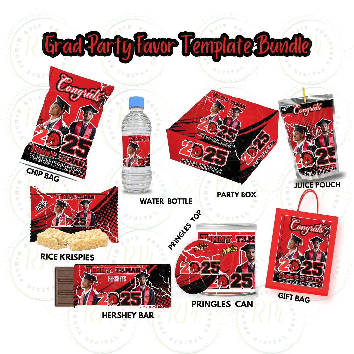 Graduation Party Favors, Grad Party Favor Templates, Red 2025 Editable Graduation Party Favors, Gift for Grad, Unique Grad Party Supplies