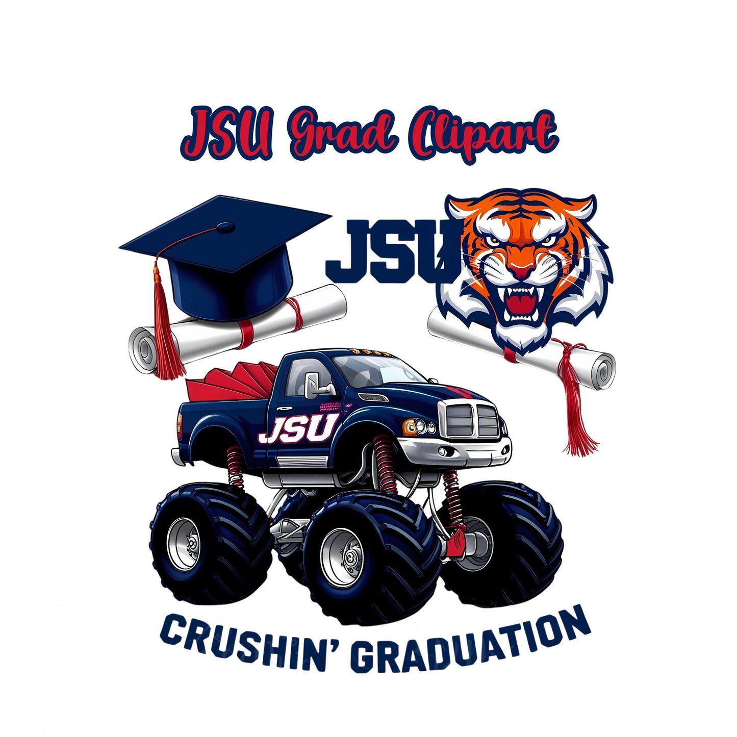 JSU Tigers 2025 Grad Clipart: Monster Truck Graduation (Digital Download)