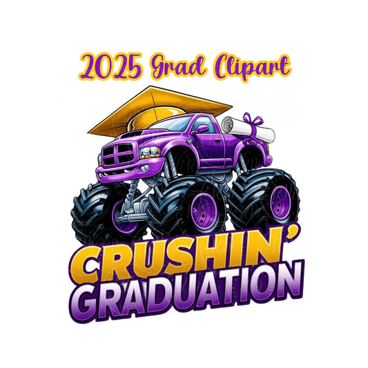 2025 Grad Clipart: Purple Monster Truck Graduation Design (Digital Download)