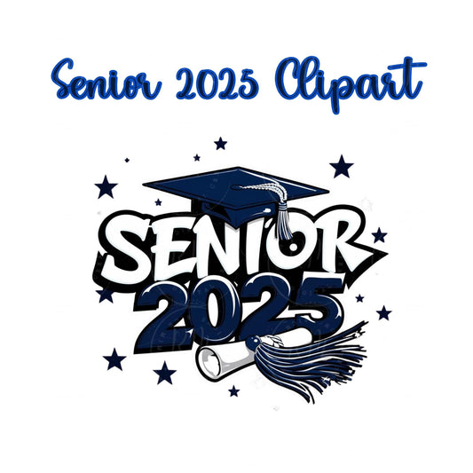 Senior 2025 Clipart: Navy Blue Graduation Graphics (Digital Download)