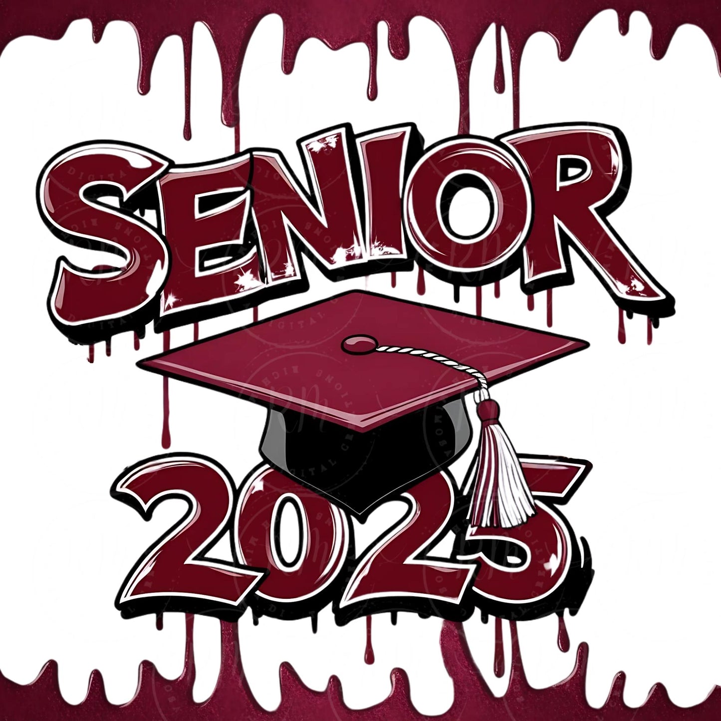 Senior 2025 Clipart: Maroon and White Graduation Graphics (Digital Download)