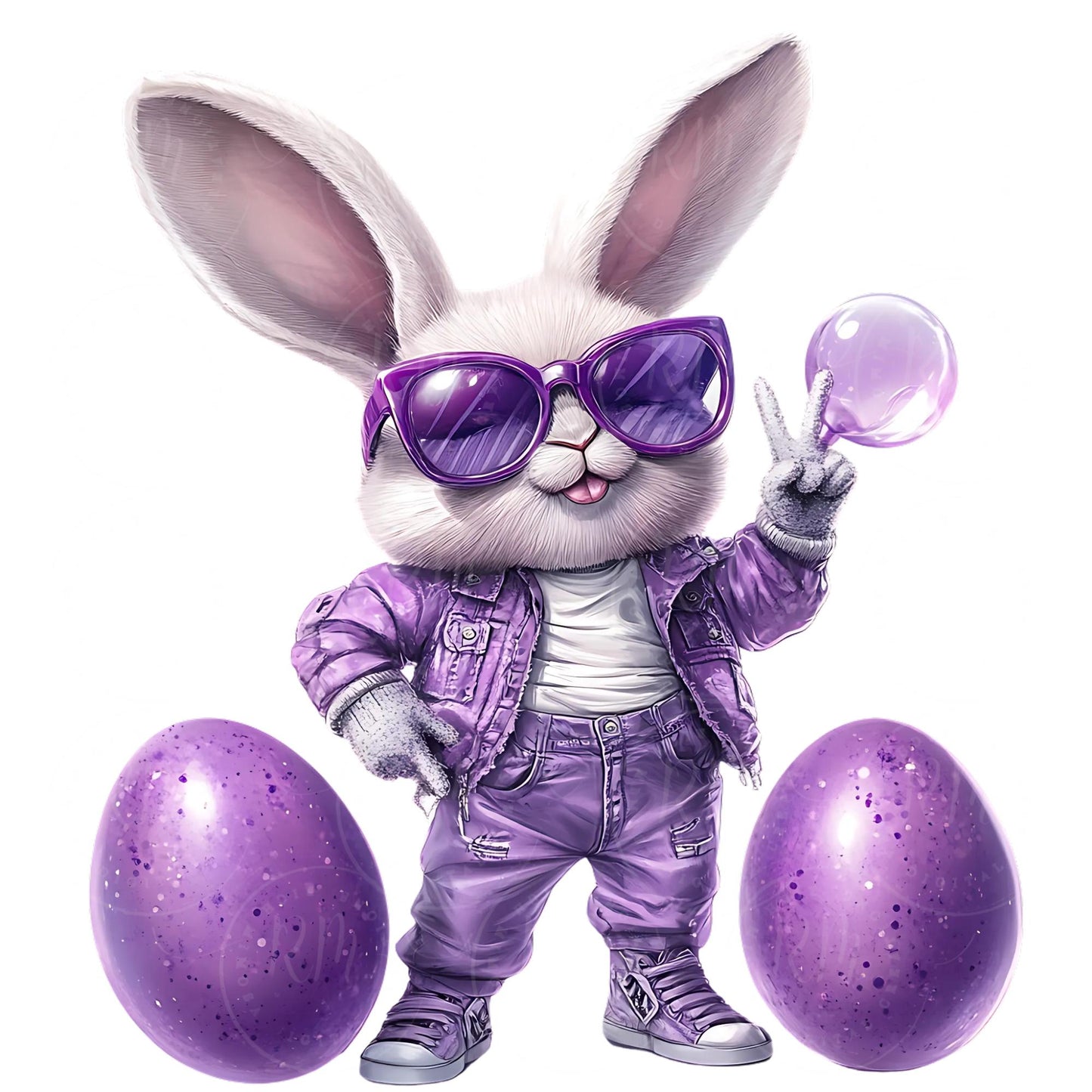 4 Cool Bunny Clipart, Easter Bunny Graphics, Purple Bunnies, Fun Easter Decoration, Gifts for Kids and Adults, Clipart for Easter decor