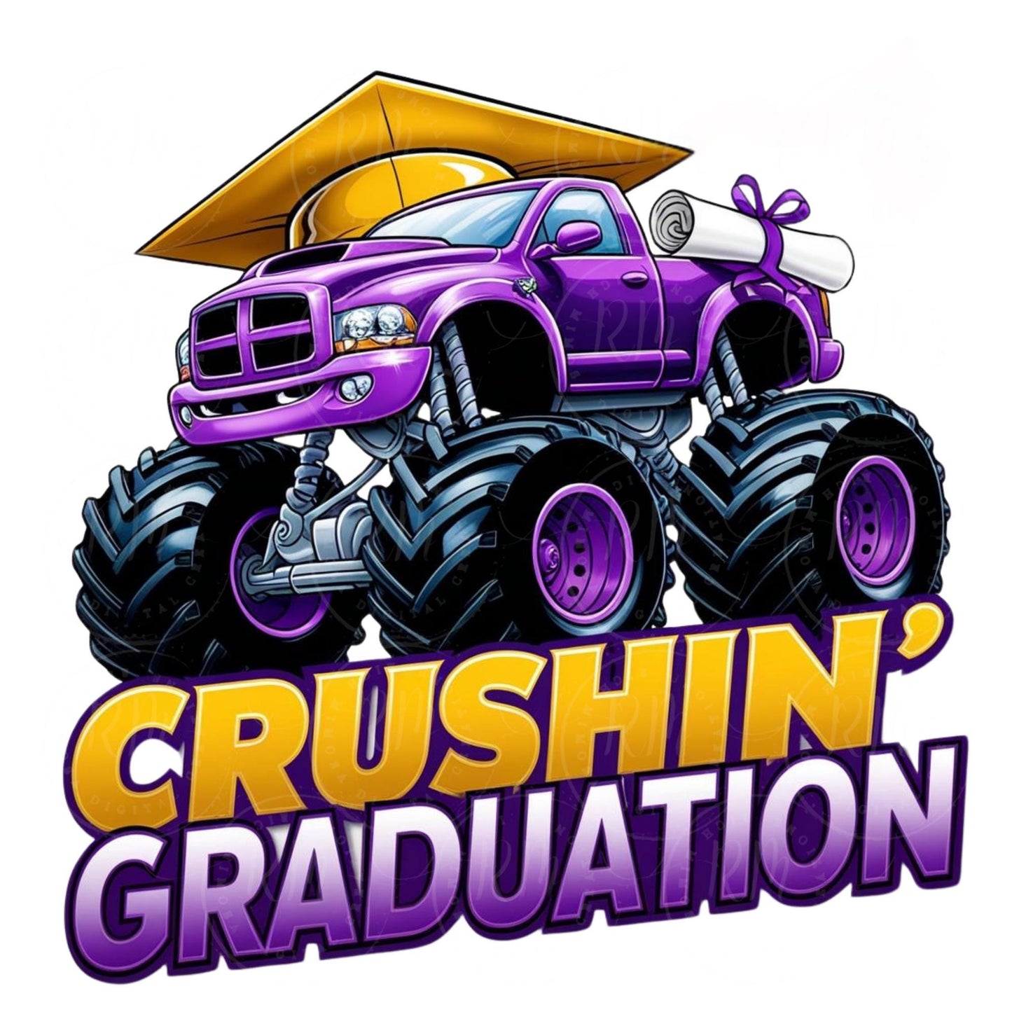 2025 Grad Clipart: Purple Monster Truck Graduation Design (Digital Download)