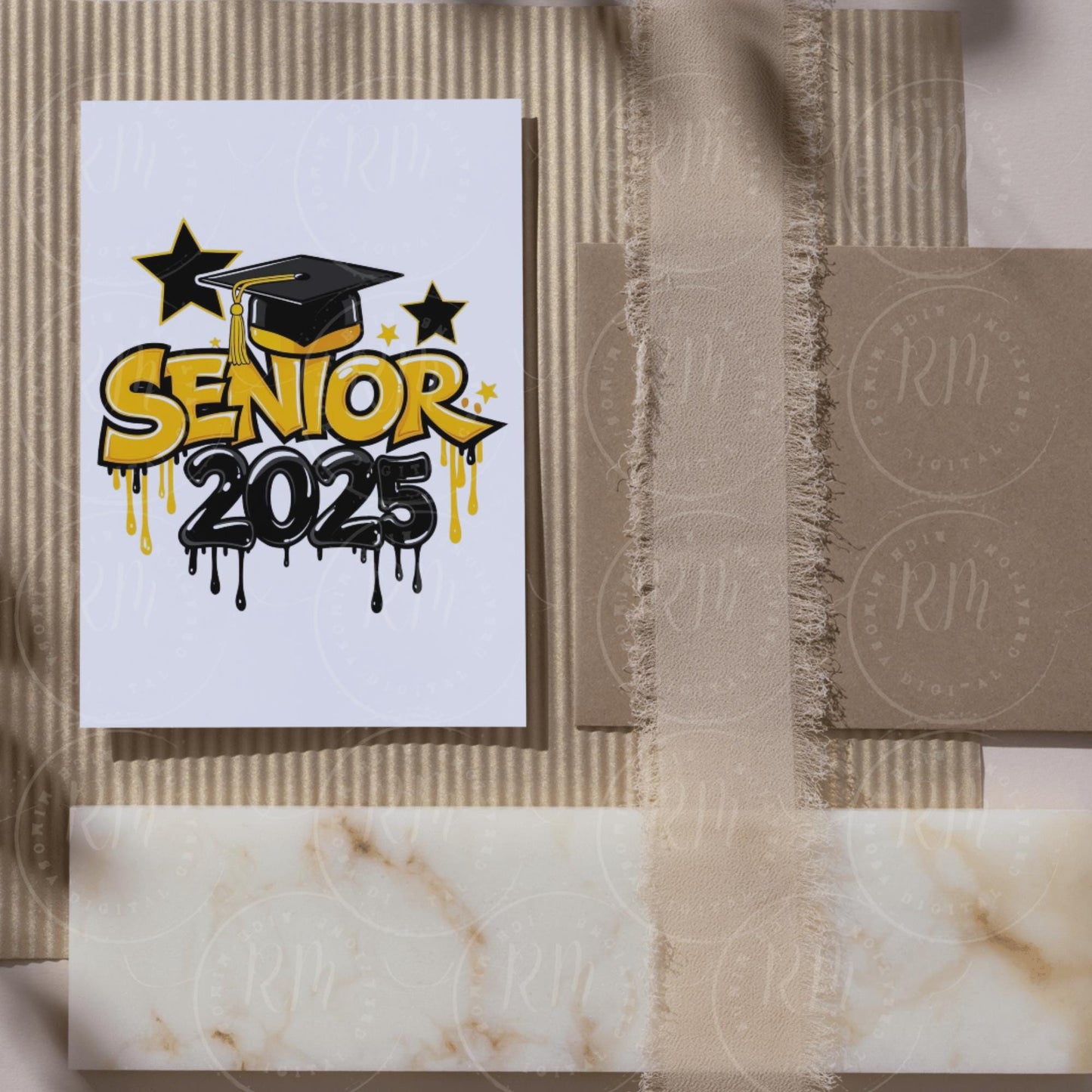 Senior 2025 Clipart: Yellow & Black Graduation Graphics (Digital Download)