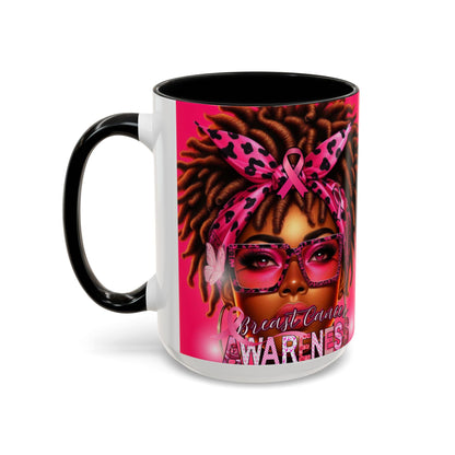 Coffee Mug - Breast Cancer Awareness 15oz, African American Female, Cancer Survivor Gift, Motivational Mug, Pink, Fight Cancer