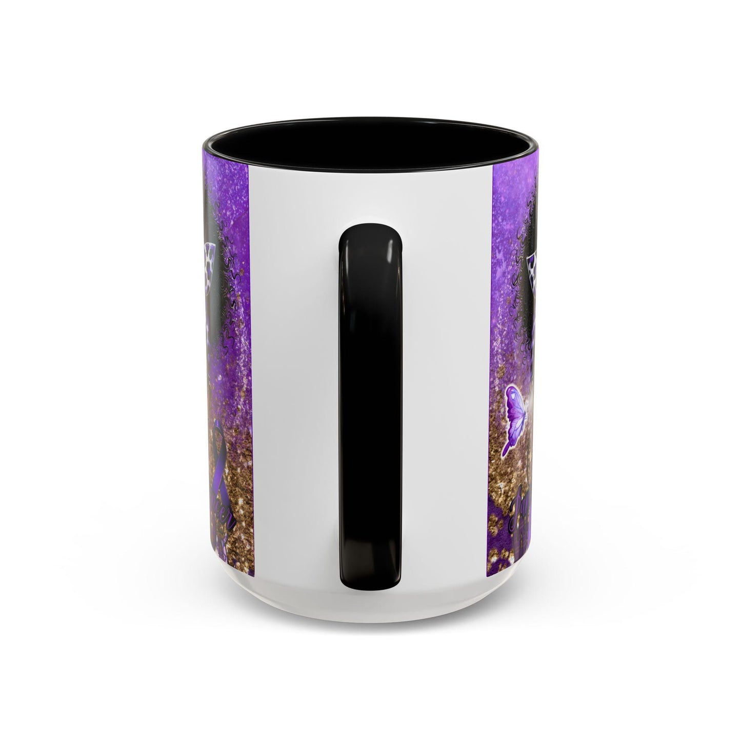 Coffee Mug Pancreatic Cancer Warrior African American Female Butterfly 15oz Cup, Gift for Cancer Survivor Awareness Advocate, Chemotherapy