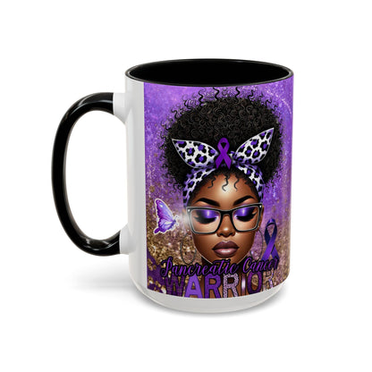 Coffee Mug Pancreatic Cancer Warrior African American Female Butterfly 15oz Cup, Gift for Cancer Survivor Awareness Advocate, Chemotherapy