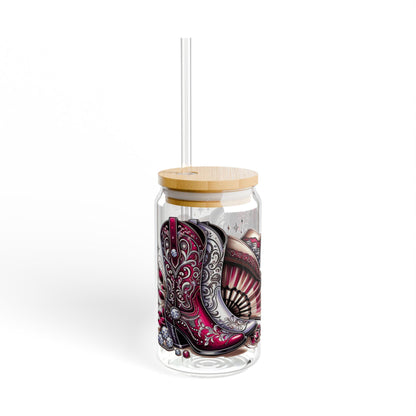 Bohemian Sipper Glass: Maroon Boots Design, Vintage Drinkware