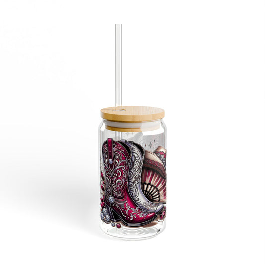 Bohemian Sipper Glass: Maroon Boots Design, Vintage Drinkware