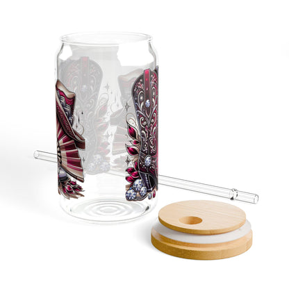 Bohemian Sipper Glass: Maroon Boots Design, Vintage Drinkware