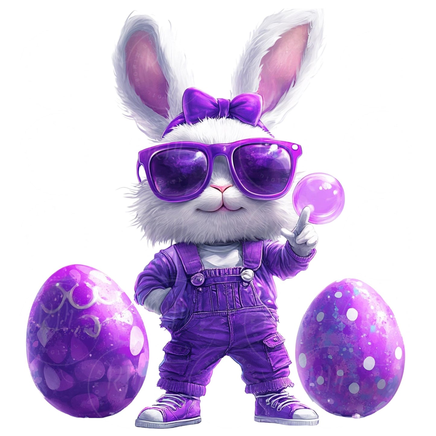 4 Cool Bunny Clipart, Easter Bunny Graphics, Purple Bunnies, Fun Easter Decoration, Gifts for Kids and Adults, Clipart for Easter decor