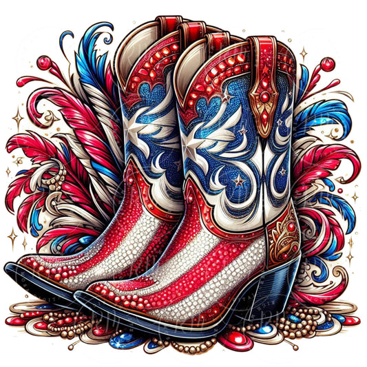 Patriotic Cowgirl Boots PNG: Western Graphic Art (Digital Download)