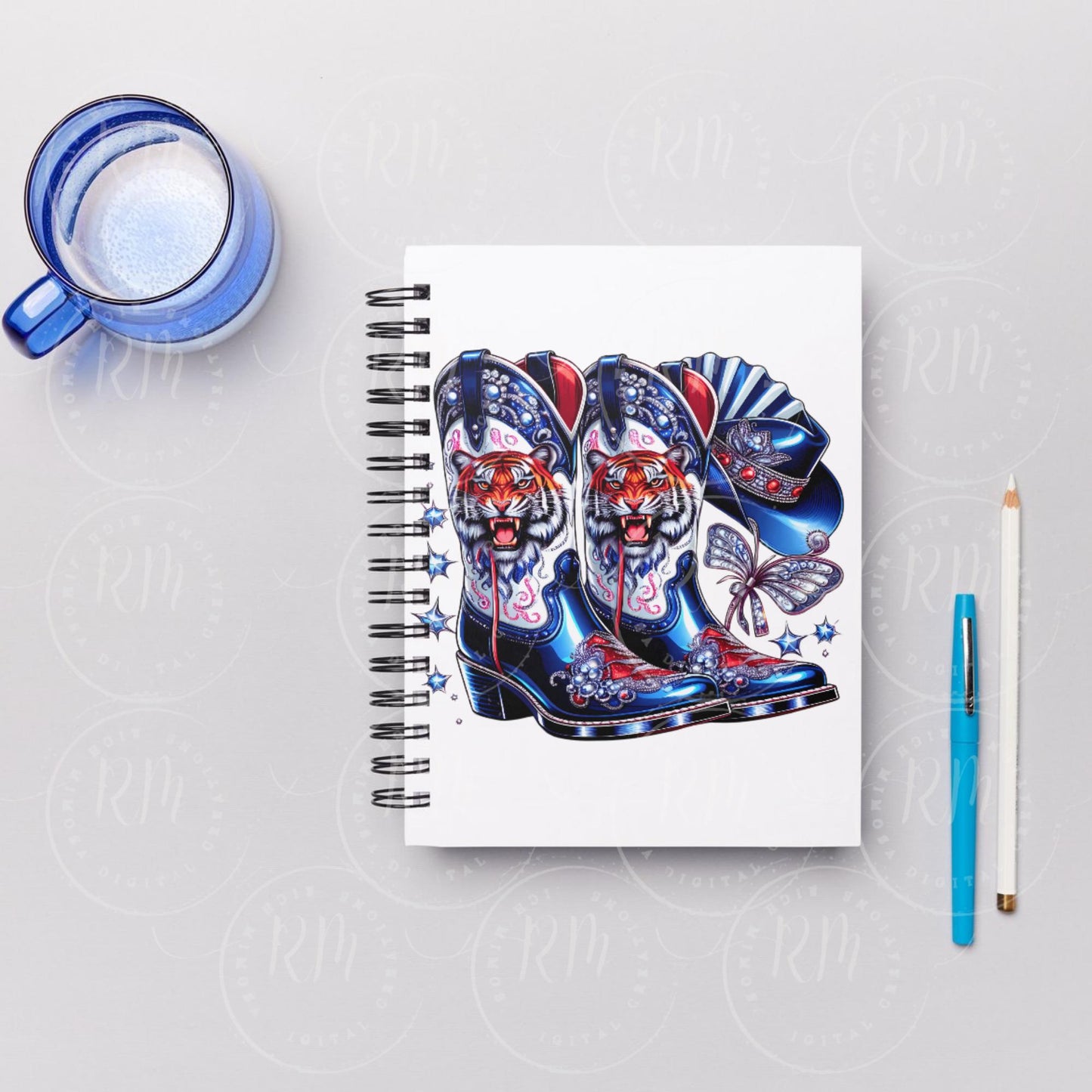 Boots on the Ground Clipart, Western Cowgirl Boots Clipart, Red, White& Blue Tiger PNG, Unique JSU Design, Hat and Fan Graphic Design