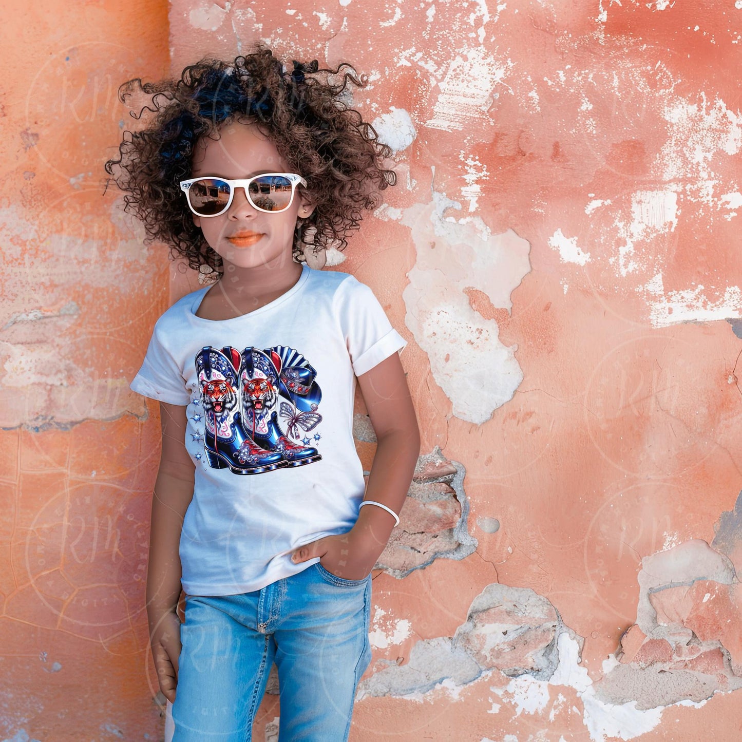 Boots on the Ground Clipart, Western Cowgirl Boots Clipart, Red, White& Blue Tiger PNG, Unique JSU Design, Hat and Fan Graphic Design