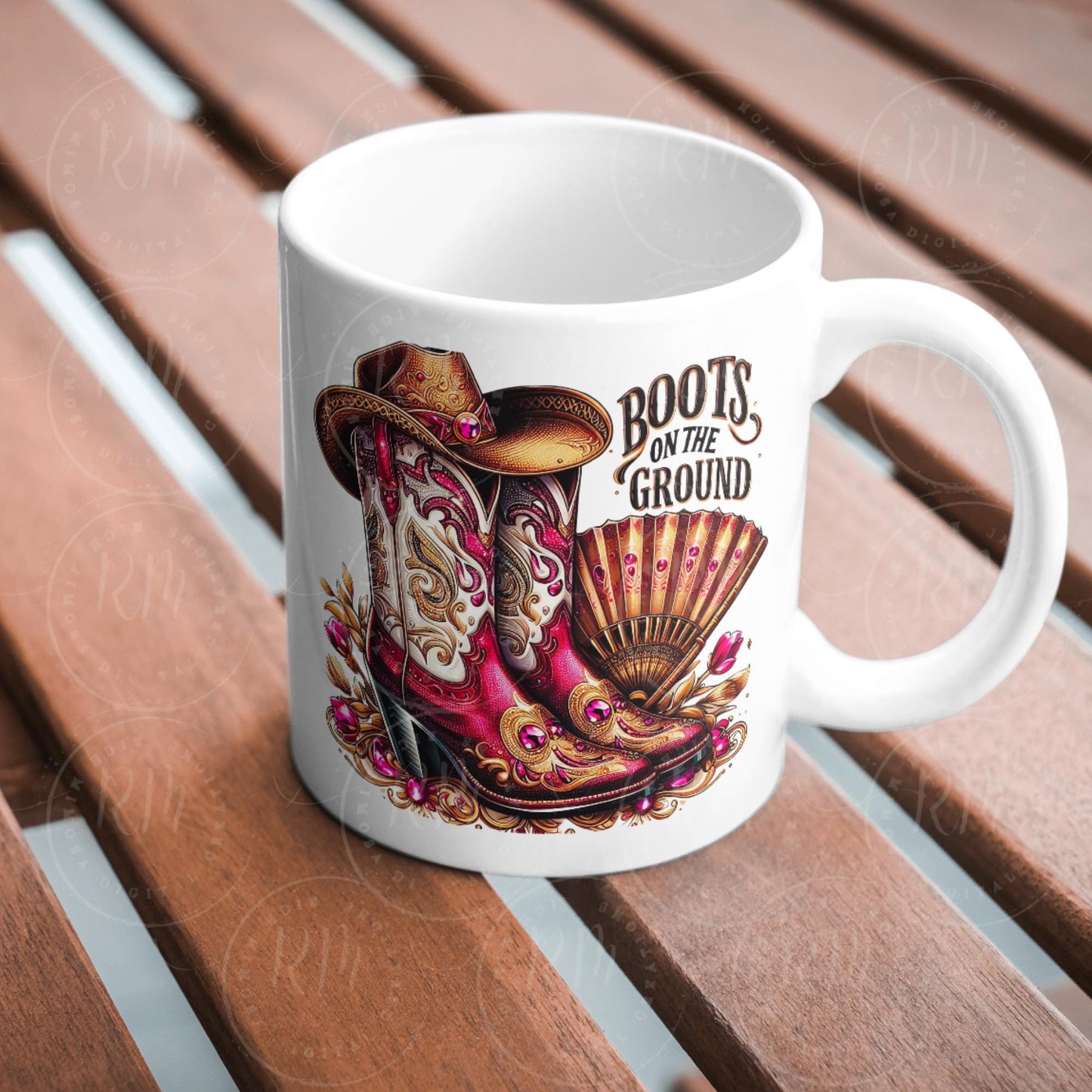 Boots on the Ground PNG Clipart, Burgundy, White and Gold Cowgirl Boot Graphic, Unique Western Design, Artwork for Prints, Boots Hat and Fan